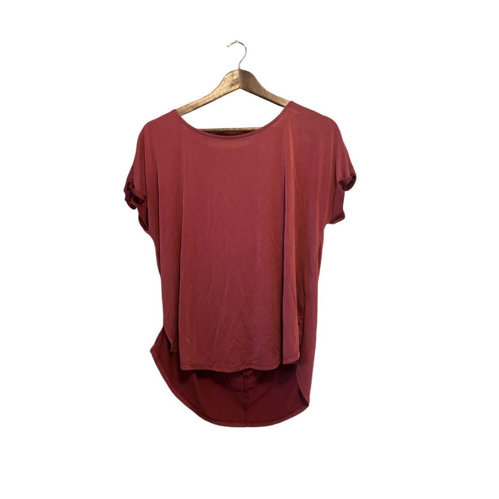 Miami Burgundy Tunic Top Short Sleeve High Low Hem‎ Casual Relaxed